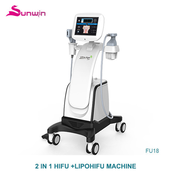 FU18 2 in 1 HIFU machine with 1.5 3.0 4.5mm double chin removal belly removal treatment of cellulite SMAS Treatment and lipohifu body slimming machine